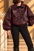بامبر چرم استین پف زنانه